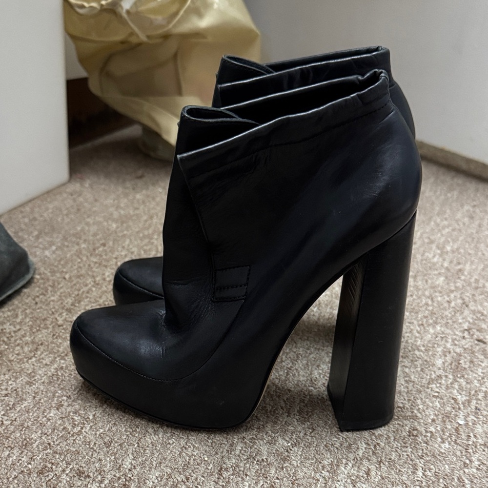 Black Platform Heel Ankle Boots - Women's Leather